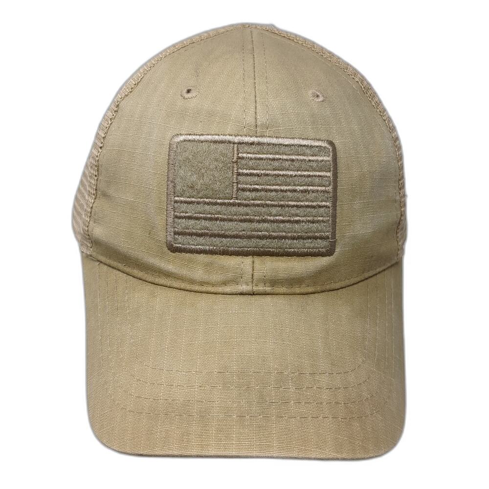 Highland Tactical Trucker Hat Beige One Size Snapback American Flag Mesh Patch